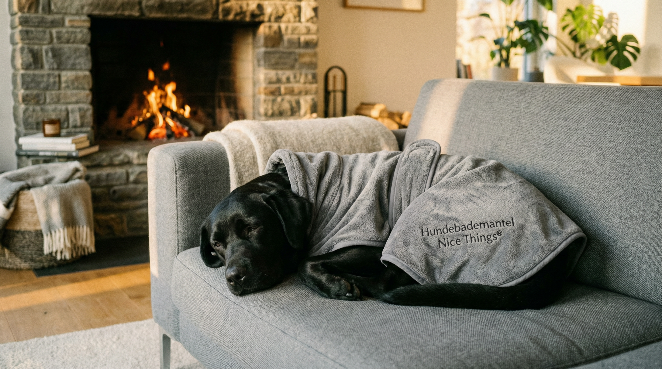 Hund trocken und entspannt im Bademantel